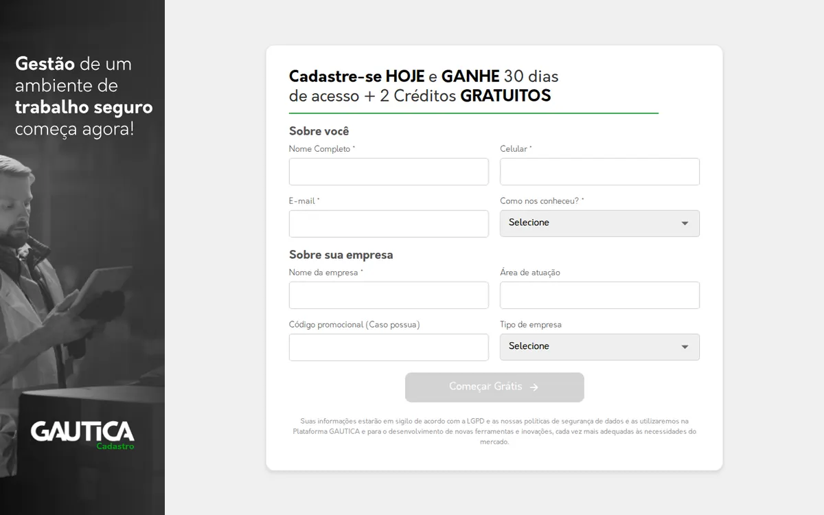 Cadastro GAUTICA no notebook